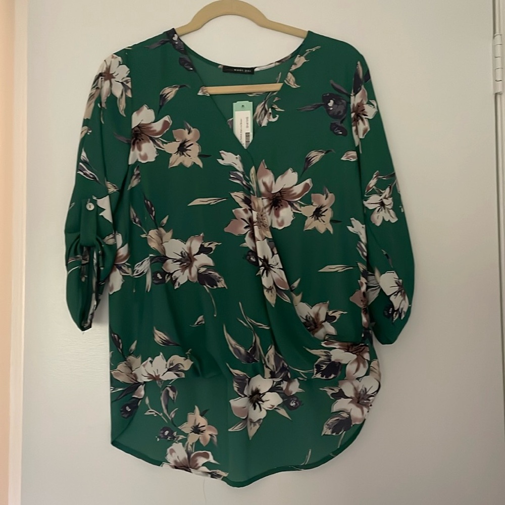 NWT West Kai Allan Surplice Rolltab High Low Blouse